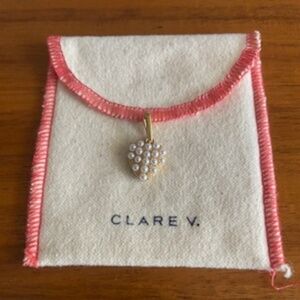Clare V Pearl Heart Charm Vintage Gold/Cream